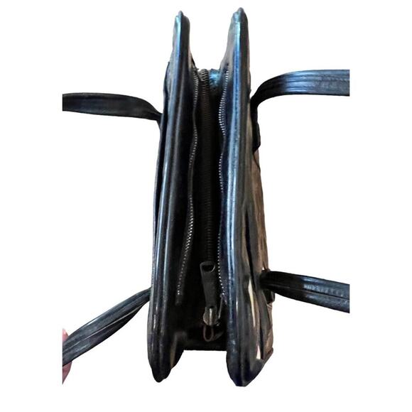 Handmade Hand-tooled Black And White Boho Leather Purse Satchel Floral - Picture 8 of 11